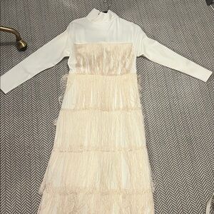 Emerson Fry Cream Long Sleeve Fringe Dress